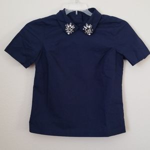 🤗 Madewell| Jewelled Collar Navy Blue Blouse XS